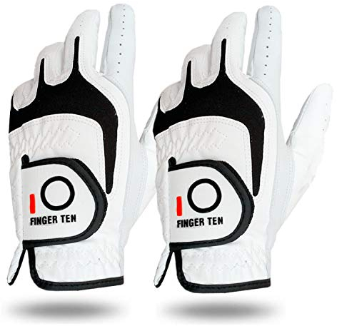 FINGER TEN Golfhandschuhe Herren Linke Rechte Hand Golf Handschuhe Leder Cabretta Handschuh Links orde Rechts Wert 2 Stück (Not Paar), Golfhandschuh Männer Golfer Allwetter Griff (Links ML, 2 Stück)