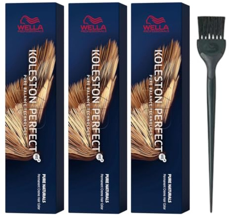 Wella Koleston Perfect Me+ Pure Naturals 66/0 Dunkelblond Intensiv 60 ml + Pinsel für Farbgebung, 3 Stück