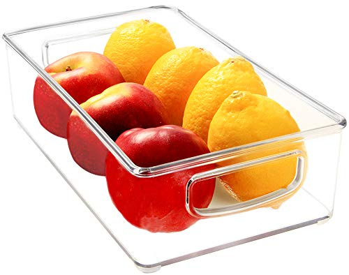 Youngever 4 Pack Heavy Hard Plastic Fridge Organiser Set, Stackable Fridge Storage Boxes, Re-usable Thick Organizer Container Bin,Pantry Organization Bins, Kitchen Storage Bins (25CM x 15CM x 8CM)
