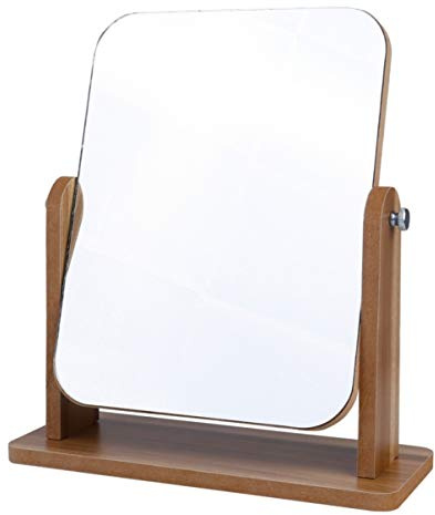 SOLUSTRE Desktop Mirror Table Makeup Vanity with Wood Frame Portable Desk Standing Vanity Mirror for Bedroom Bathroom Office