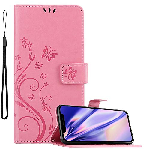 Cadorabo Hülle kompatibel mit Apple iPhone 12 MINI Blumen Design aus Kunst Leder Flip Klappbare Stoßfeste Magnetische [Standfunktion] [Kartenfächern] Cover Hülle für iPhone 12 MINI Tasche in Rosa