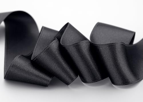finemark 25 m x 40 mm Satinband SCHWARZ (613) doppelseitiges Schleifenband aus Satin ohne Draht weich und glänzend Geschenkband Deko Band Double face Dekoband Dekorieren Basteln