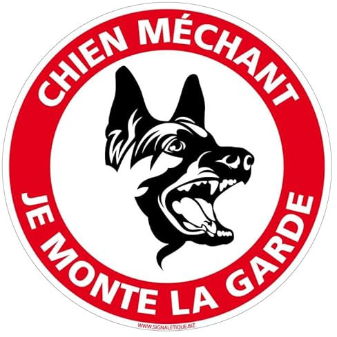 Panneau d’avertissement Chien Mechant - Je Monte La Garde - Plaque attention au chien - Panneau de sécurité rigide et rond - Diamètre 240 mm - Plastique PVC de 1 mm