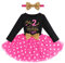 FYMNSI Robe de fête en coton à manches longues pour bébé fille avec bandeau, Noir + Rose - 2ème anniversaire, 2 ans