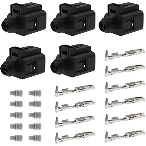 eMagTech Set di 5 connettori femmina a 2 pin con terminali femmina e guarnizioni connettore femmina Kit spina sensore compatibile con VW Audi 1J0973702 Kit di riparazione impermeabile