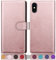 SUANPOT Cover per iPhone X/XS 5,8 pollici Blocco RFID Portafoglio Slot CarteSupporto Cellulare Magnetica custodia Pelle Sintetica Cover per apple X/XS Oro Rosa