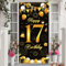 17. Geburtstag Deko Schwarz und Gold, 17 Jahr Geburtstag Tür Banner Hintergrund für Junge Mädchen, Extra Große Stoff 17. Stoff Poster Schild für Geburtstag Dekoration Wand Garten, 72,8 × 35,4 Zoll