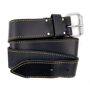 PTI Premium Black Leather Tool Belt 2 Wide Strap With Roller Buckle