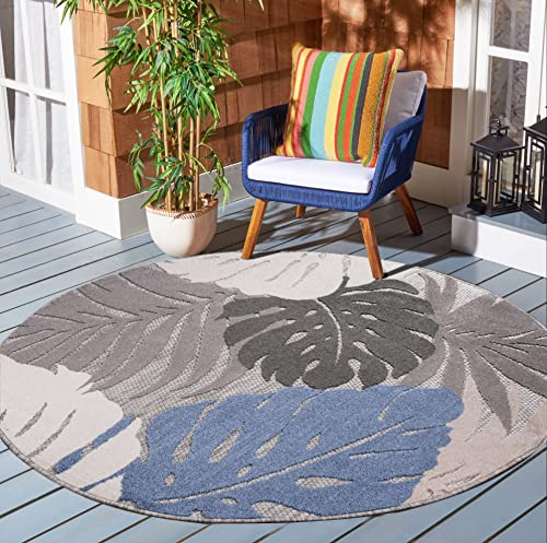 SANAT Outdoor Teppich Wetterfest - Outdoorteppiche für den Innen und Außenbereich, Balkon Teppich Wasserabweisend, Strapazierfähige Teppiche für Terrasse Garten und Wohnzimmer, Blau-Beige 200 cm Rund