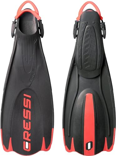 CRESSI Maui Long Fins - Verstellbare Lange Flossen mit EBS System zum Schwimmen und Schnorcheln, Unisex, Schwarz/Rot (Dive Center), L/XL (44/47), Unisex Adulti