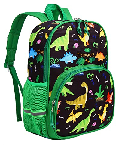 Kasgo Kinderrucksack, Niedlich Vorschule Kinder Rucksack Kindergartenrucksack Kleinkind Schulrucksack mit Brustgurt für Mädchen Jungen 3-7 Jahren Schwarz Dinosaurier