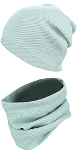 TupTam Mütze und Schal Kinder Set – Weiches Schal Mütze Set Kinder für Herbst und Winter, Farbe: Rippstoff Mineralgrün, Größe: 52-56