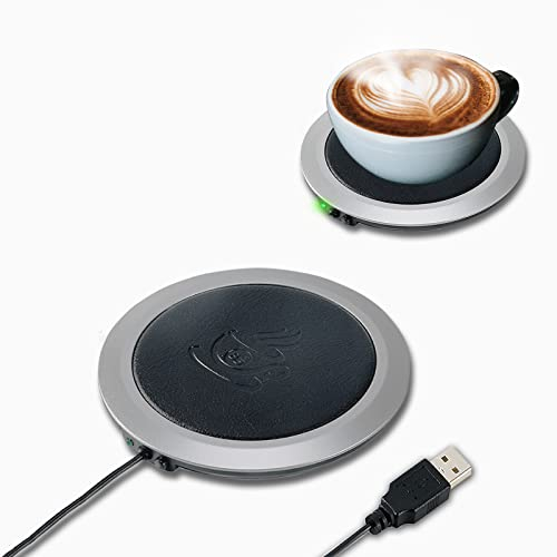 MEDOYOH Calentador de tazas USB, superficie de poliuretano, calentador de café, calentador de té, posavasos con termostato, apagado automático, la oficina, el escritorio