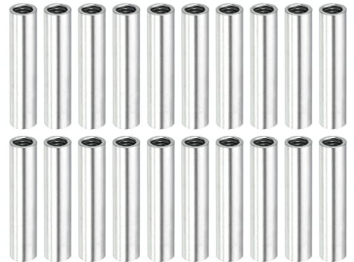 sourcing map 20 Stück Runde Kupplung Mutter M4x0.7mm Innengewinde 25mm Gewinde Rund Hülse Verbinder Stange Bolzen Rohrmutter Hardware Befestigung Silber