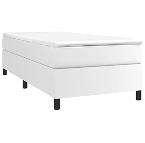 vidaXL Bettgestell, Polsterbett Bett für Schlafzimmer, Bettrahmen mit Lattenrost, Kunstlederbett Einzelbett, Weiß 90x200cm Kunstleder