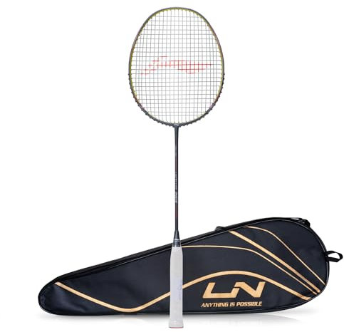 Li-Ning Wind Lite 700 II Carbon Graphite Badmintonschläger mit vollständiger Schlägerhülle (Dunkelgrau/Limette)