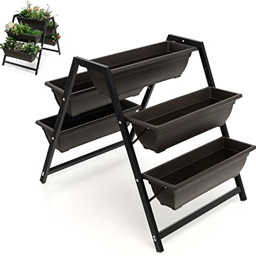 GiantexUK Raised Garden Bed, 3 Tier Vertical Ladder Planter with 5 Removable Trays and Drain Holes, Elevated Flower Vegetable Herb Growing Box for Indoor Outdoor