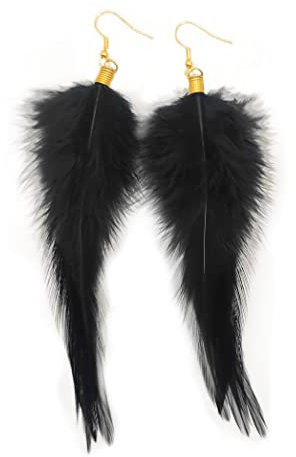 bySantana - Handgemacht Schwarz Feder Ohrringe - Gold Fed Ohrringe Hängend mit Echter Federn - Gothic Schmuck - Geschenk für Frauen - Ohrhaken oder Creolen (Ohrhaken)