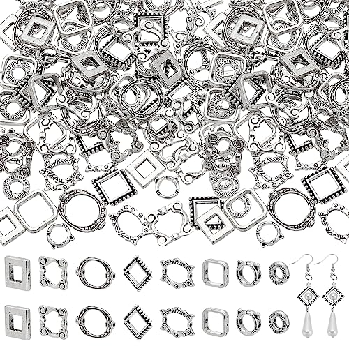 PH PandaHall 112 Stück 8 Stile Perlenrahmen Doppelloch Rahmen Abstandsperlen Quadratisch/Oval/Rund Perlen Hugger Rahmenverbinder Für DIY Ohrringe Armbänder Halsketten Schmuck Bastelarbeiten