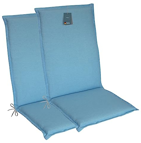 LILENO HOME Gartenstuhl Auflagen als [2er Set - Hochlehner] in Hellblau - Bequeme Liegen als Sitzauflagen für Gartenmöbel - Stuhlkissen für Gartenstühle und Klappstühle Malt