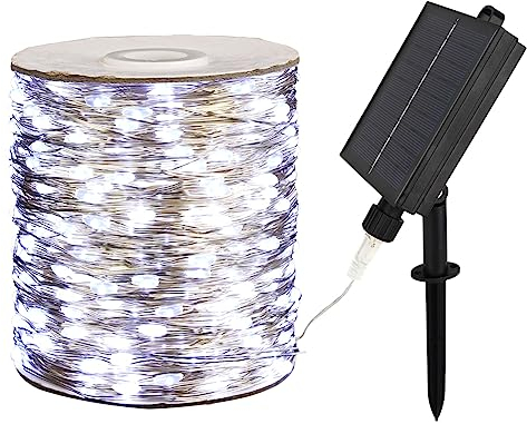 ZELUXDOT guirlande solaire LED blanche froide de 60m pour extérieur, étanche, avec 600 LED, idéale pour patio, jardin, arbres, mariage, Noël.