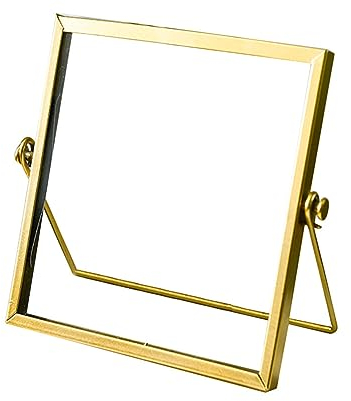 Glas Metall Bilderrahmen 15x15 cm, Fotorahmen aus Metall Gold, Bilderrahmen Retro Vintage Schwebender Bilderrahmen Geometrischer Bilderrahmen Für Fotos, Karten, Poster, Zertifikate,Desktop-Dekoration