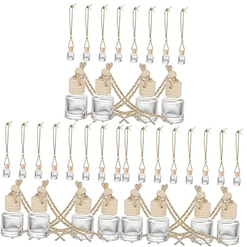 36 StüCk Auto-Diffusor Flaschen, 8ml Transparente Glasflaschen Mit Holzdeckel, HäNgende ParfüMflaschen FüR Auto, Zuhause, BüRo, Aromatherapie