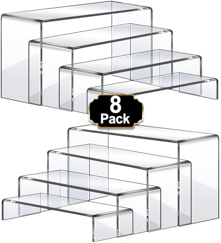 Aheroi Große Acryl-Abstandshalter, 8 Stück, 2er-Set (17,8 cm L ~ 20,3 cm L ~ 22,9 cm L), Acryl-Display-Set, rechteckige Ständer, Regal, transparente Displayerhöhungen für Dekoration, Kuchenregale