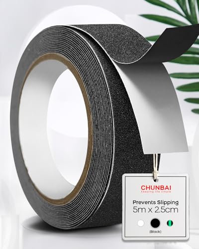 CHUNBAI Adesivi Antiscivolo, 5 m x 2,5 cm Nastro Antiscivolo, Strisce Antiscivolo per Scale Esterne ed Interni, Antiscivolo Scale, Adesivo Antiscivolo, Nastro Antiscivolo per Interni ed Esterni