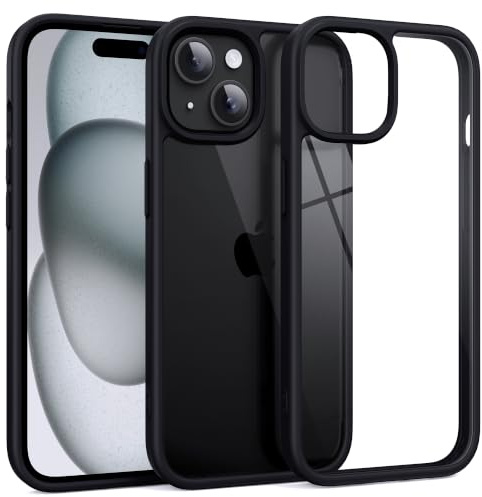 Supdeal Shockproof Clear Case for iPhone 15, [Not Yellowing] [10FT Military Drop Protection] Hard Clear Back Four Corner Airbags Drop Protection Phone Cover, 6.1 inch, Black