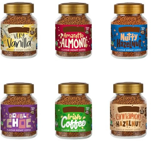 Beanies Coffee Winter Warmer Bundle - 6 Flavour Variety Pack (6 x 50g) Contains Double Choc, Amaretto, Cinnamon, Caramel, Irish and Very Vanilla