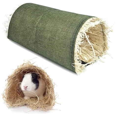 Grass Tunnel Toy, Grass Hut Bed Hideaway Hut Toy Grass House Woven for Rabbit Hamster Chinchillas Guinea Pig Small Animal Accessories Tunnels and Tubes (Green)