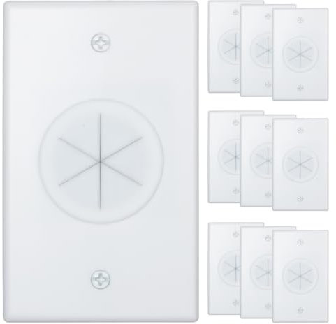 Syunko Cable Pass Through Wall Plate 10 pack, Cable Wall Plate White with Round Silicone Passthrough for Low Voltage Cables, Cord Hider for Wall Mount Flat TV, Home Theater Media System, S6011-10