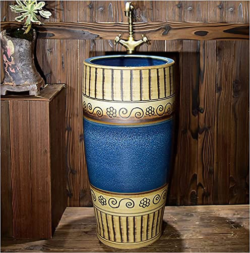 Lavabo da Bagno Art con piedistallo Completo, Lavandino da Bagno in Ceramica Lussuoso su piedistallo Lavandino Rotondo Freestanding Lavandino per WC su piedistallo (D Piccolo)