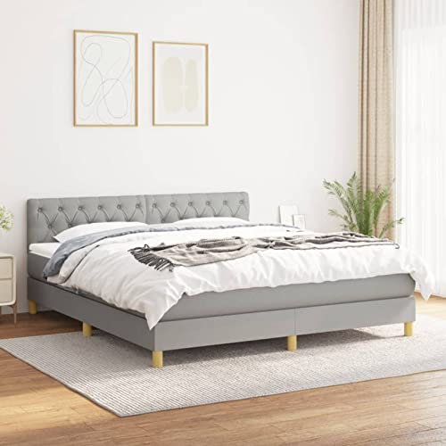 NITCA Boxspringbett 160 x 200 cm mit Matratze Bett Komplett Polsterbett 160 x 200 cm Mit Matratze Bett mit Matratze Bett 160 x 200 cm Mit Matratze Und Lattenrost Bett Hellgrau-107 Stoff