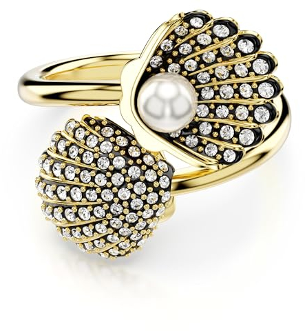 Swarovski Idyllia Ring, Weißer, Rhodinierter Damenring im Muschel-Design und mit Brillanten Swarovski Kristallen und einer Kristallperle
