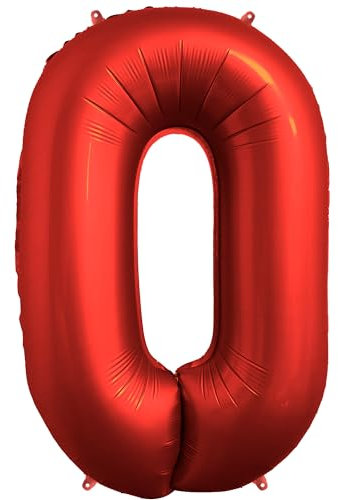 FUNFEST Geburtstagsballons Nr. 0 Chromrot Farbe 100 cm – Dekoration für Geburtstagsballons – Inklusive Ballon Nr. 0 XL und Strohhalm – Fliegt mit Helium
