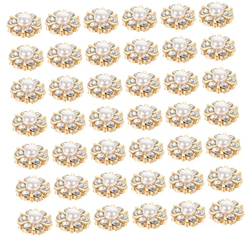 NUOBESTY 50pcs Pearl Rhinestone Buckle Metal Pearl Buttons Glue-On Hair Decor DIY Sewing Hand-Made Buttons Vintage Sewing Accessories Decorations