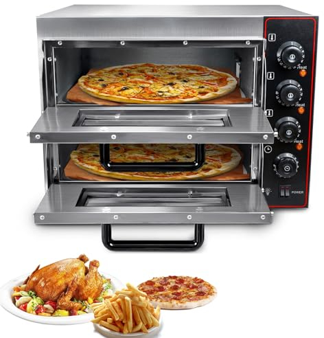 OmePS Forno per Pizza Commerciale, Doppio Piano per Pizza da 16 Pollici, Forno Elettrico Multiuso Tostapane Cuocere La Griglia capacità 40 Litri in Acciaio Inossidabile per Ristorante Casa per Pizza