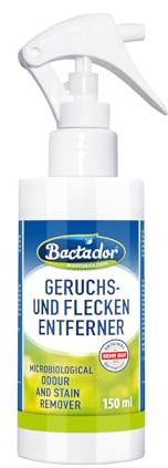 Bactador Enzymreiniger Spray 150ml - Geruchsentferner & Fleckenentferner - Mikrobiologischer Geruchsneutralisierer - Hundeurin / Katzenurin Entferner - Porentiefe Reinigung in Haushalt & Tierhaltung