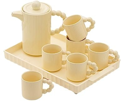 SLMSMSH Cold kettle Cream Feng Shui Cup Household Set Cup Housewarming Tea Set Living Room Hospitality Tea Kettle Ceramics Water Pitcher Set for Hot/Cold Water(B)