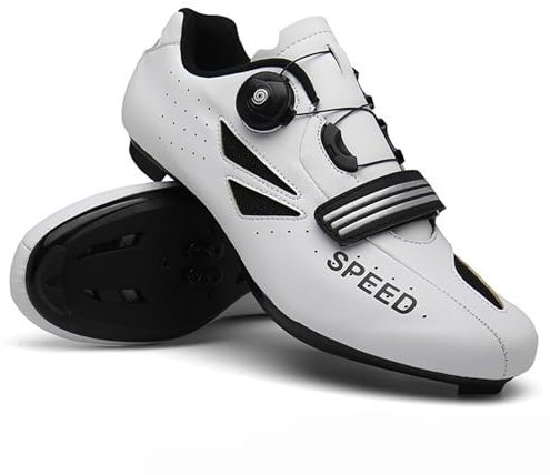 Hixingo Fahrradschuhe Herren Damen MTB Radsportschuhe Rennradschuh, Weiß Mountainbike Schuhe Sneaker Atmungsaktive Outdoor-Radschuhe Fahrrad Schuhe, SPD-SL/SPD Kompatibles, 44 EU