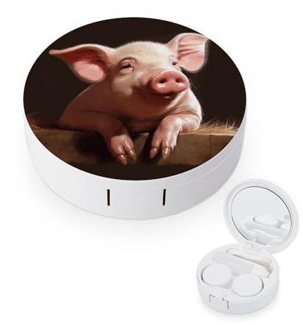 YHEGBFD Brillenetui, süßes Schweine-Kontaktlinsenetui, tragbarer Kontaktlinsenbehälter, Kontaktlinsenbox mit Spiegel, Närrisches süßes Schwein, Einheitsgröße, Klassisch