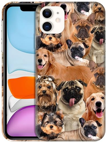 GlamCase for iPhone 11, iPhone 11 Case - Dogs collage pug Design Printed Slim & Sleek Cute Plastic Hard Snap on Protective Designer Back Phone Case/Cover for iPhone 11 White