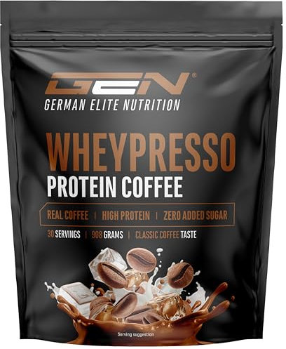Wheypresso Protein Coffee - Poudre de protéine avec concentré de whey & isolat - Avec du vrai café & de la caféine - Boisson crémeuse à haute protéine - (908 g, Classic Coffee Flavour)