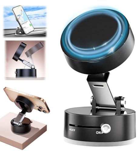 Magnetic Phone Holder Faltbar, 360° verstellbar Handy Halterung Auto10 kg Belastbar, ein-Klick-Adsorp, 2025 Neu Universal Vakuum Handyhalterung tragbar, für Android/iOS12 oder niedriger(Schwarz)