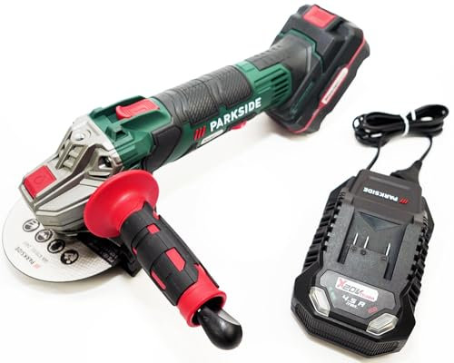 Parkside - Smerigliatrice angolare a batteria da 20 V, PWSA 20-Li D4 in bundle/set con valigetta per il trasporto, smerigliatrice angolare (con batteria da 4 Ah + caricatore)