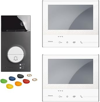 BTICINO Legrand, Flex ONE 2-Draht Videosprechanlagen WLAN Set mit zwei Classe 300 X13E Innenstellen, 7 Touchscreen, 105° Weitwinkel Kamera, 363910 & 344642