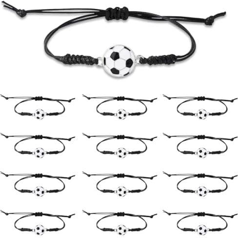 XYTAHDM 12 Stück Fußball Armbänder für Kinder, Freundschaftsarmband, Fussball Armbänder Kinder, Sport Party Mitgebsel, Verstellbare Geflochtene Freundschafts Armbänd, für Sport Kindergeburtstag
