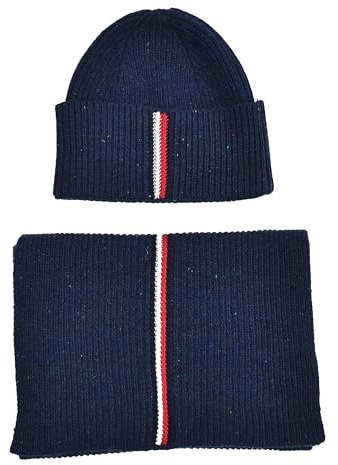 Tommy Hilfiger Set Schal Strickmütze Mütze Downtown Scarf Beanie Gift Box Blau melange
